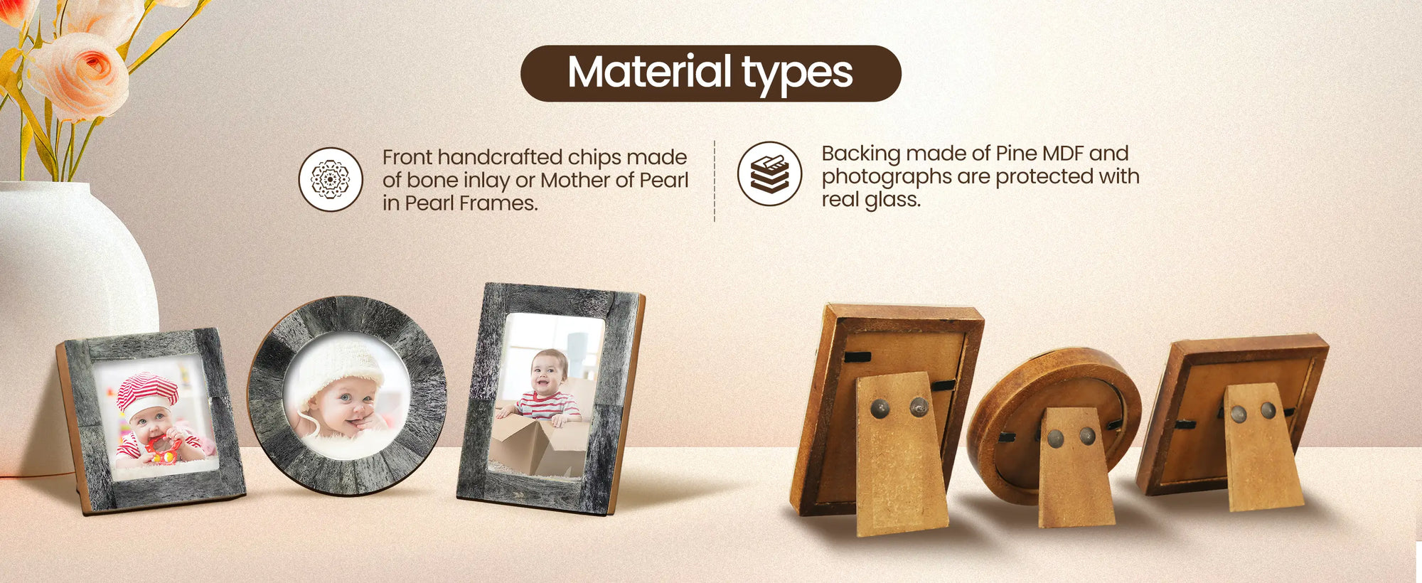 Baby Picture Frames Classic Bone Inlay in White, Set of 3