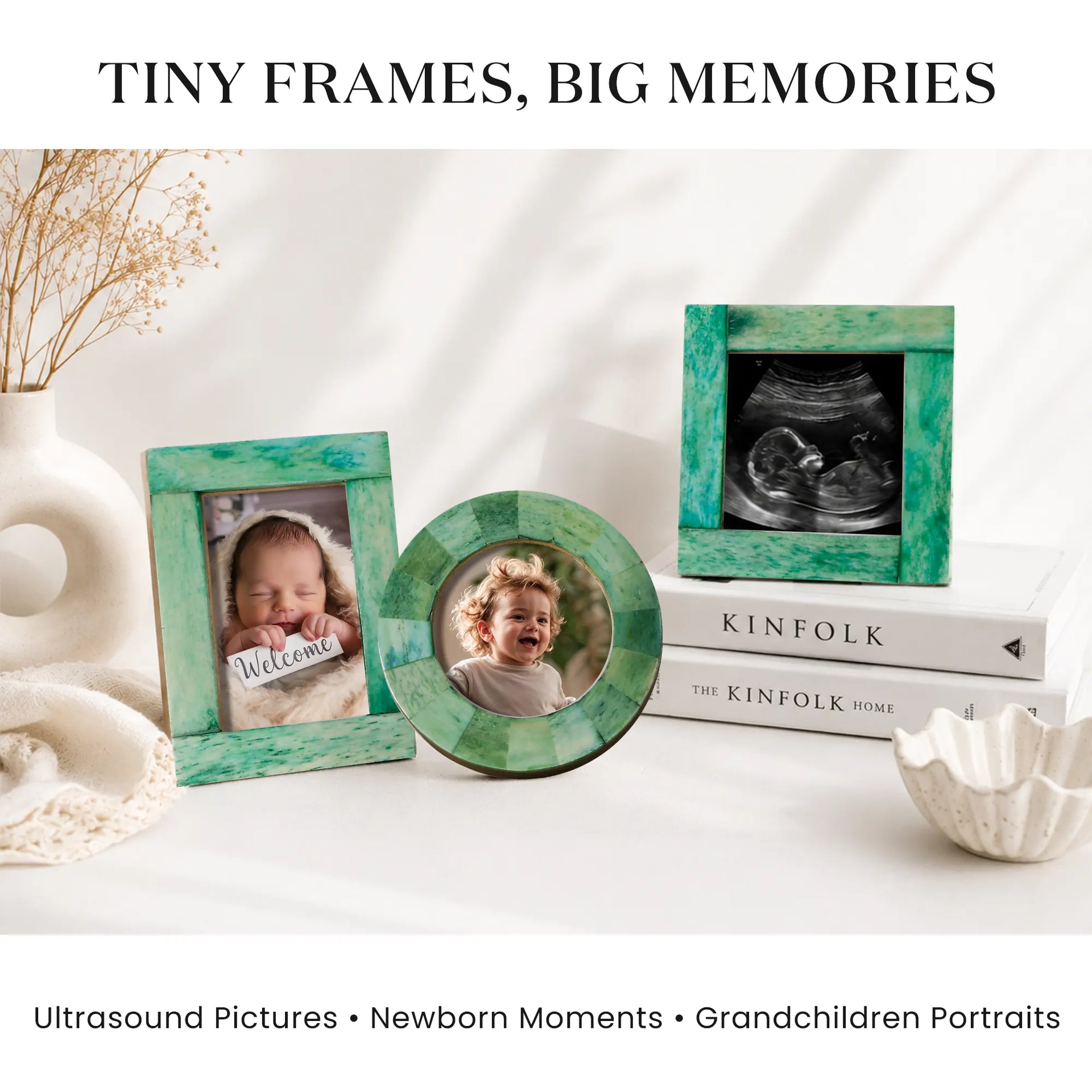 Mini Baby Keepsake Picture Frame, Set of 3 – Green Bone Inlay