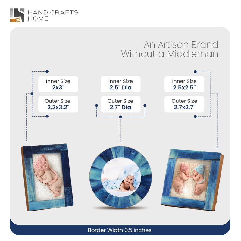 Size Chart for Baby Picture Frames Classic Bone Inlay in Blue, Set of 3