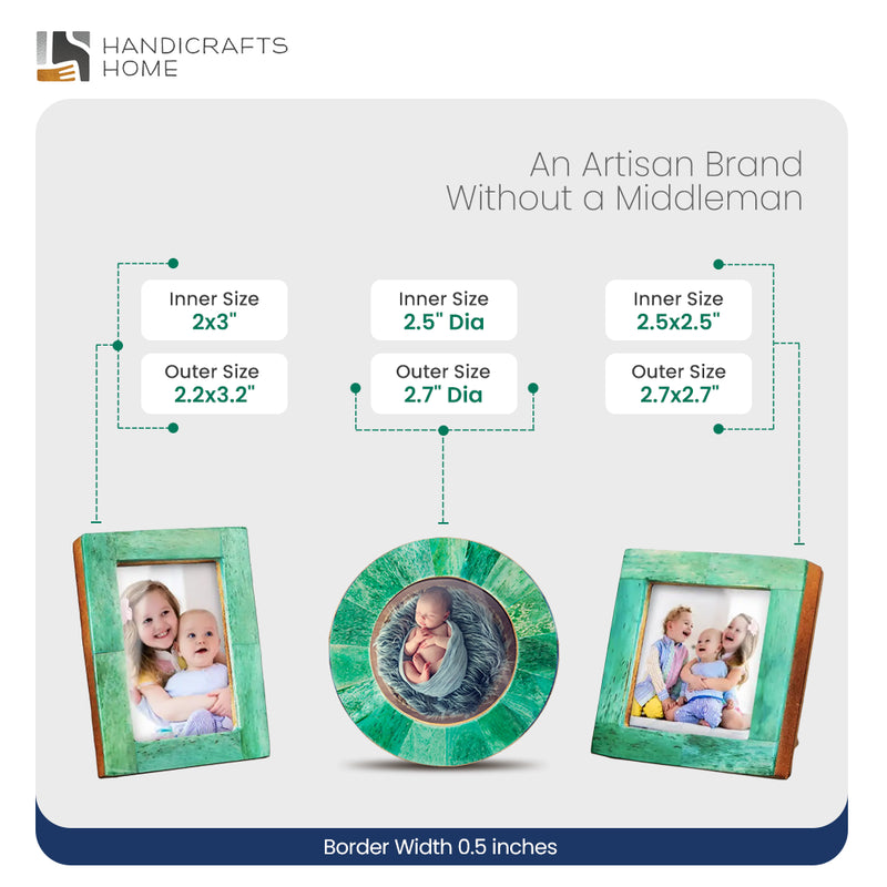 Size Chart for Baby Picture Frames Classic Bone Inlay in Green, Set of 3