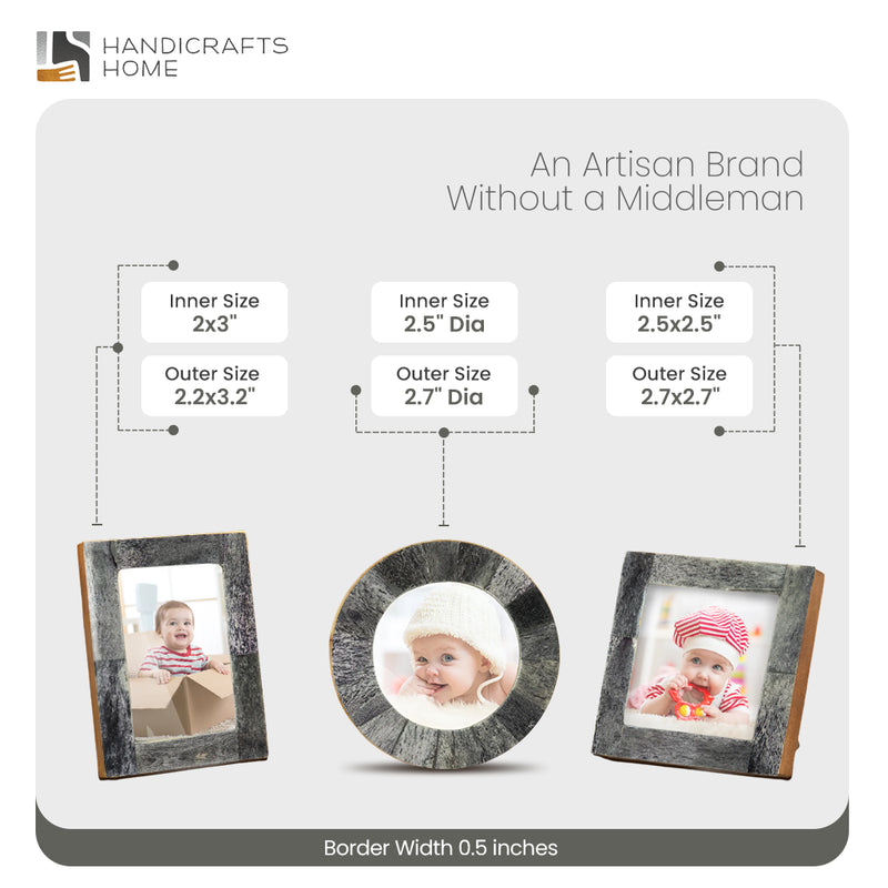 Size Chart for Baby Picture Frames Classic Bone Inlay in Grey, Set of 3