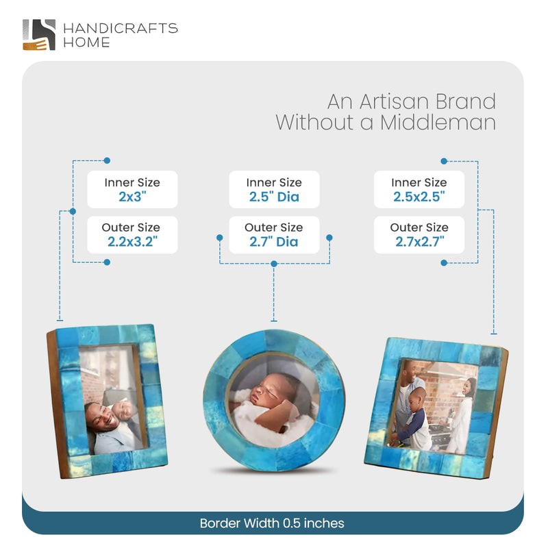 Size Chart for Baby Picture Frames Classic Bone Inlay in Turquoise, Set of 3