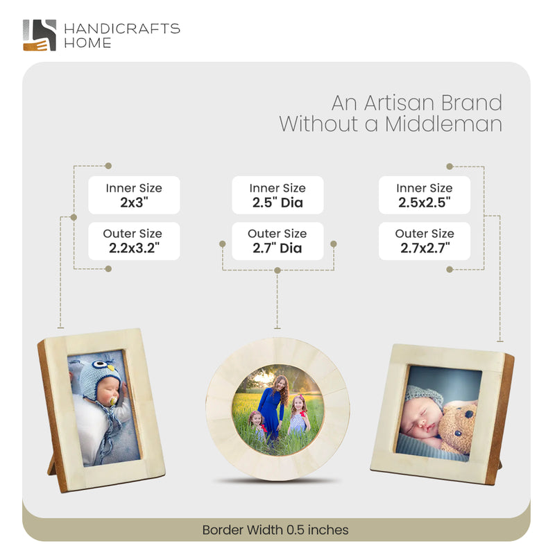 Size Chart for Baby Picture Frames Classic Bone Inlay in White, Set of 3