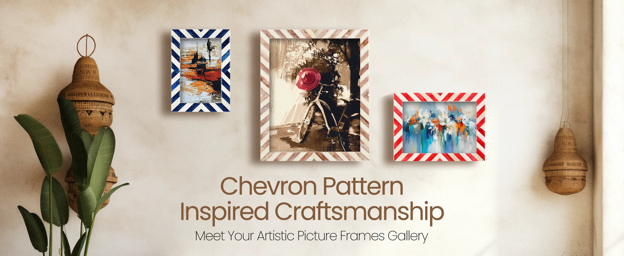 Picture Frames Chevron Pattern Bone Inlay Collection in 4 Sizes, Red