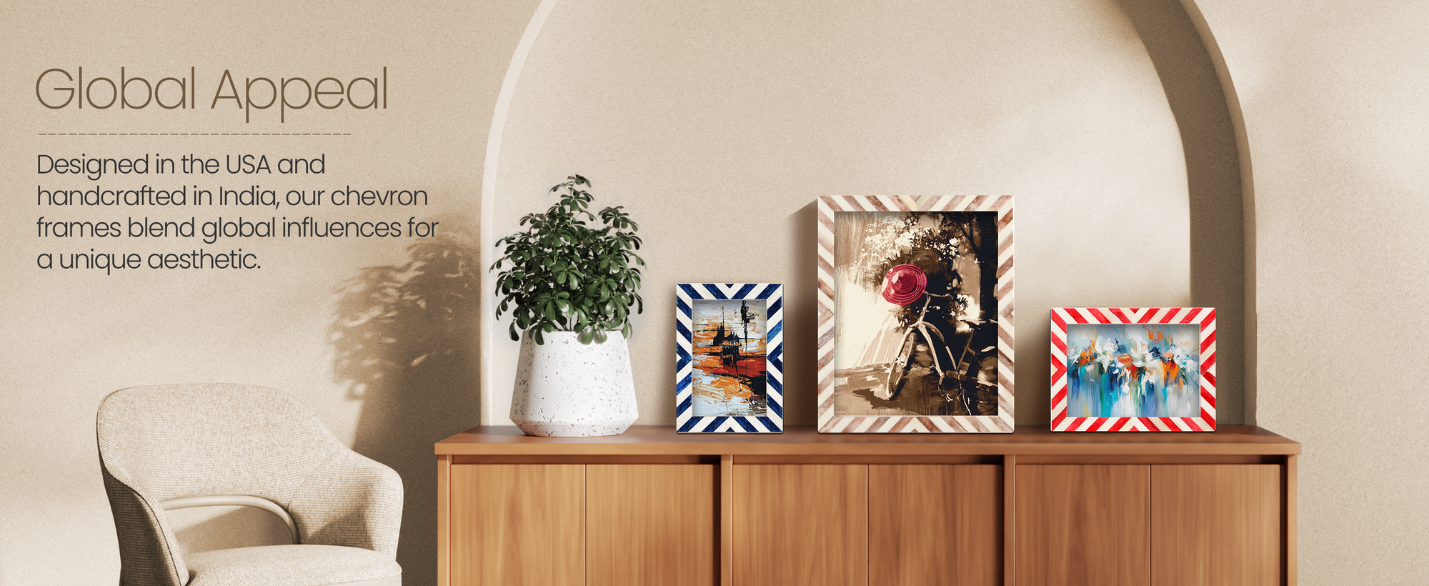 Picture Frames Chevron Pattern Bone Inlay Collection in 4 Sizes, Green & Red