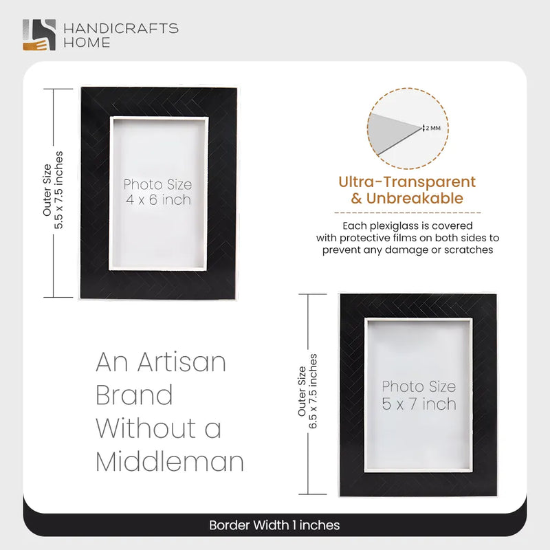 Size Chart for Black & White Resin Inlay Chevron Picture Frame - 4x6 & 5x7