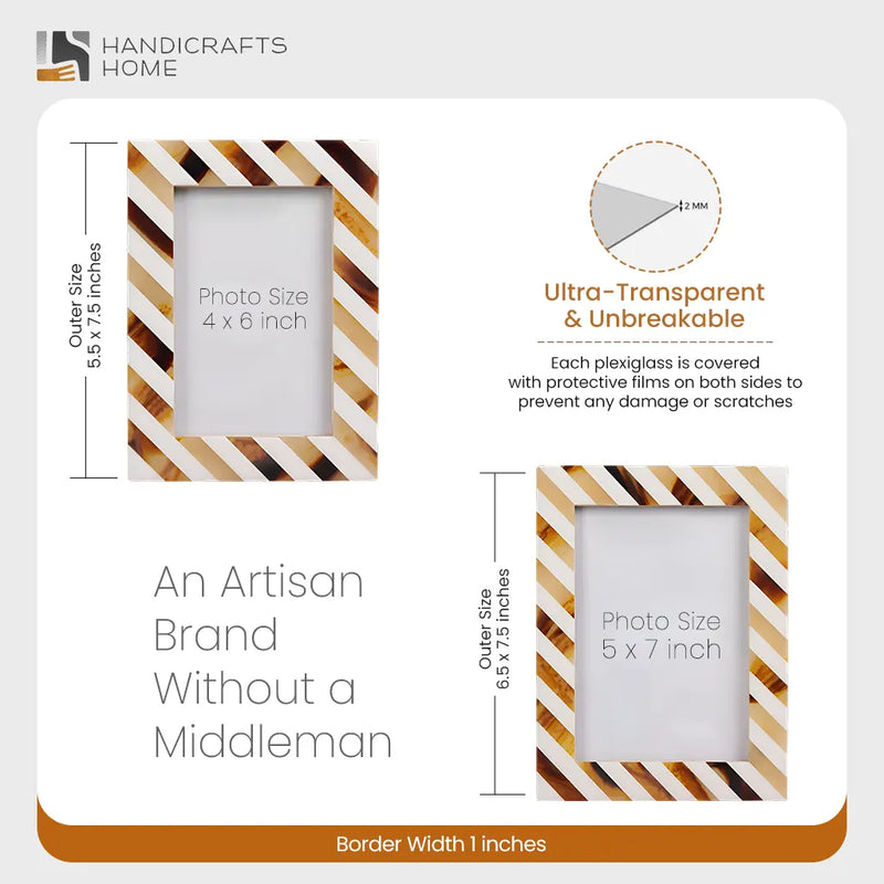 Size Chart for Bone & Resin Inlay Brown & White Striped Pattern Picture Frame