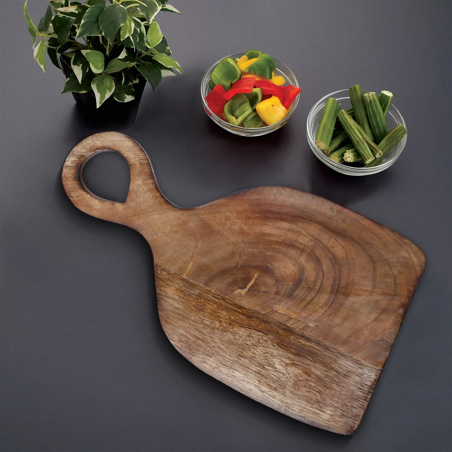 Chopping Board Curved Edge with Arch Handle –Wood, in 11.75x6.75"