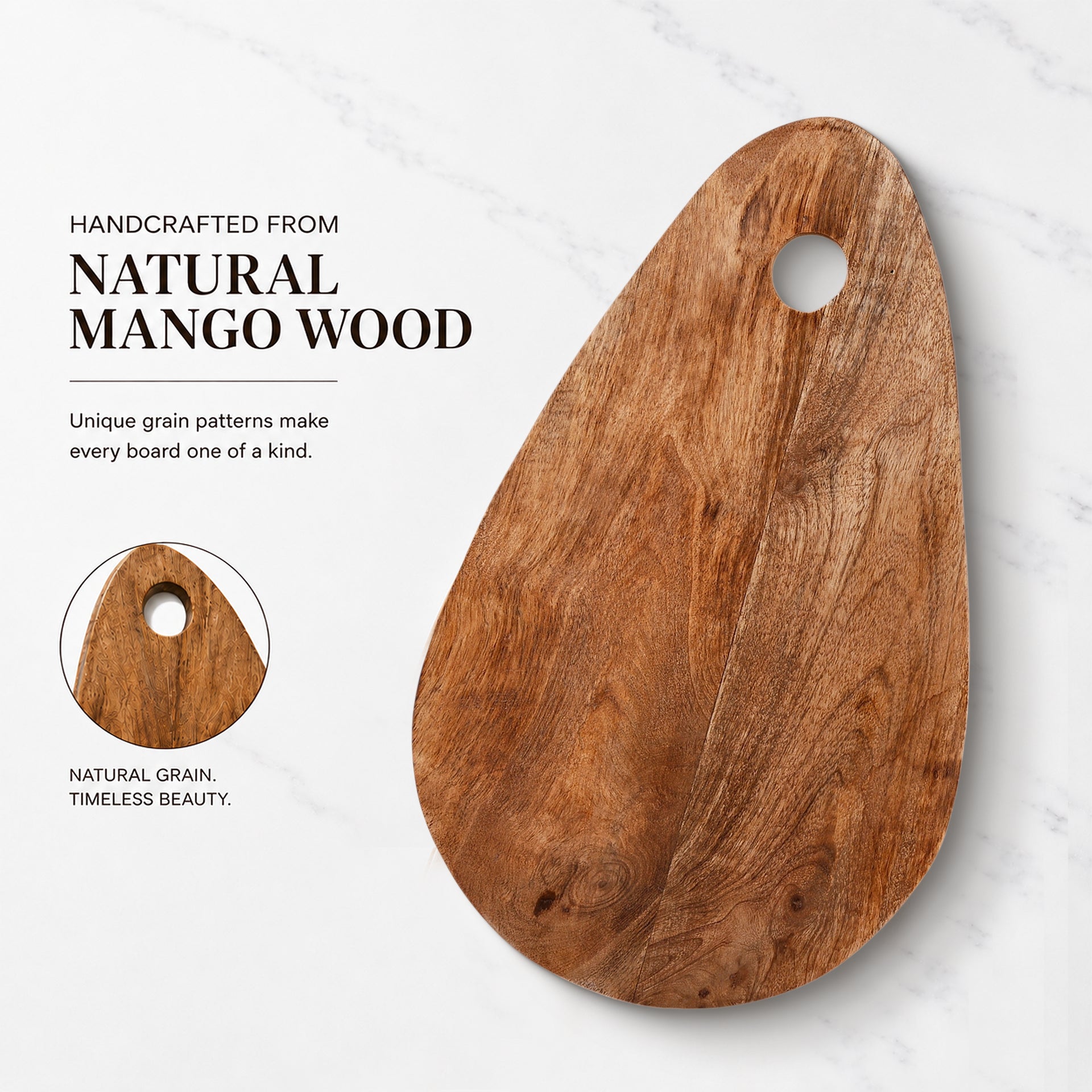 Chopping Board Teardrop Shape with Hanging Hole –Wood, in 15.75x9.75"