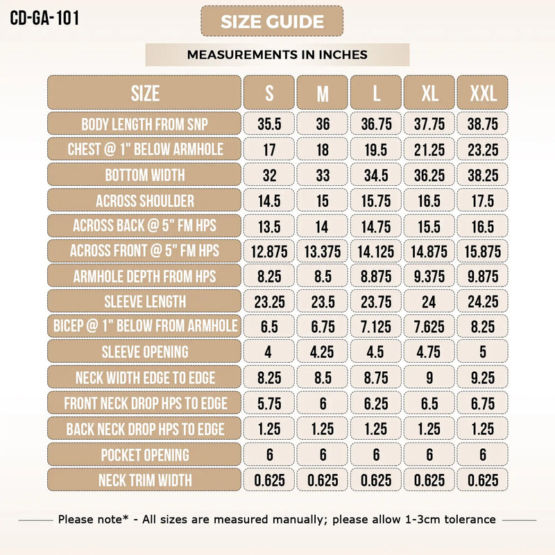 Size Chart for Long Sleeve T-Shirt Dress with Pockets - Available in 5 Colors