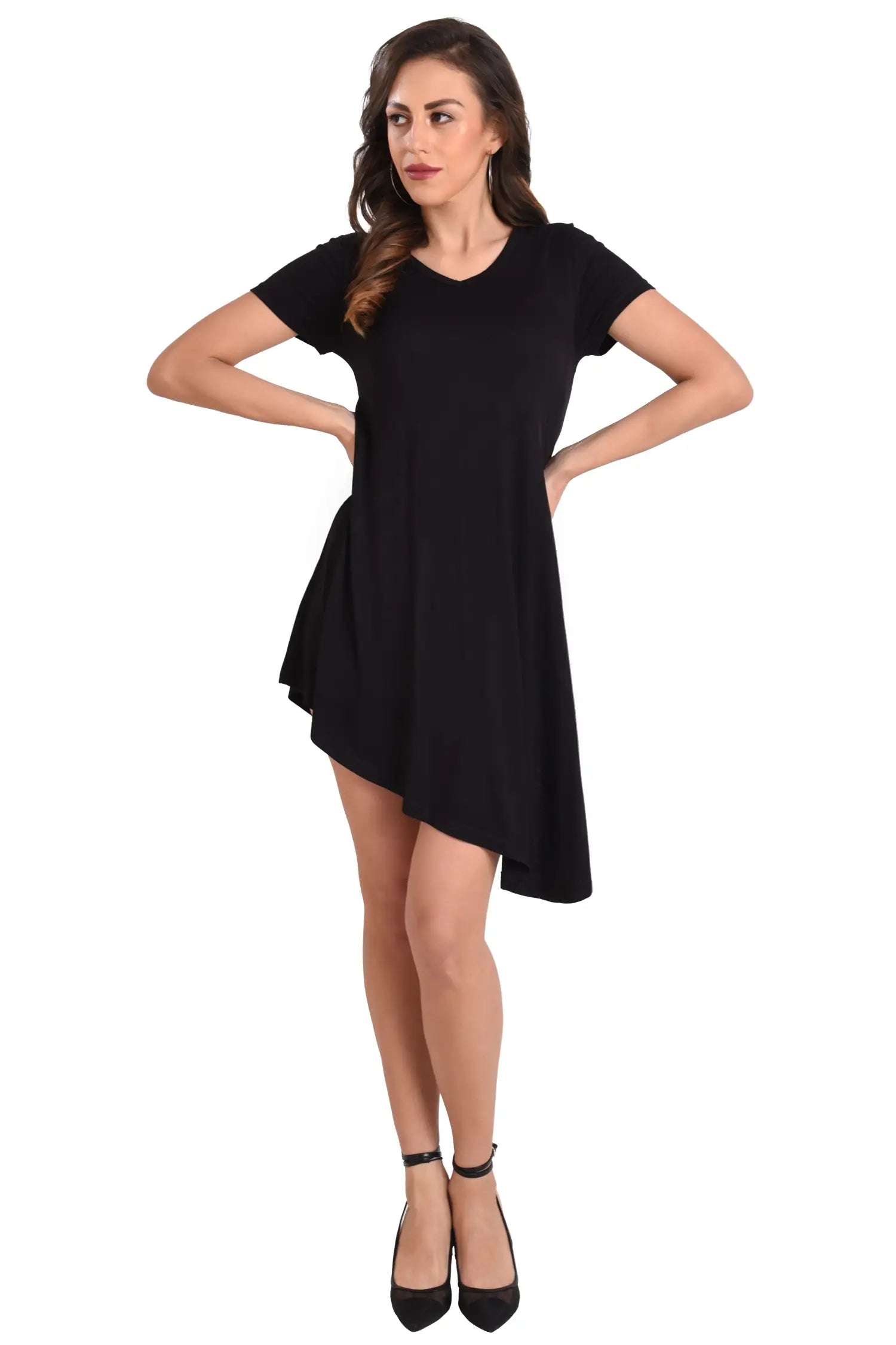 Short Sleeve T-Shirt Dress - Black