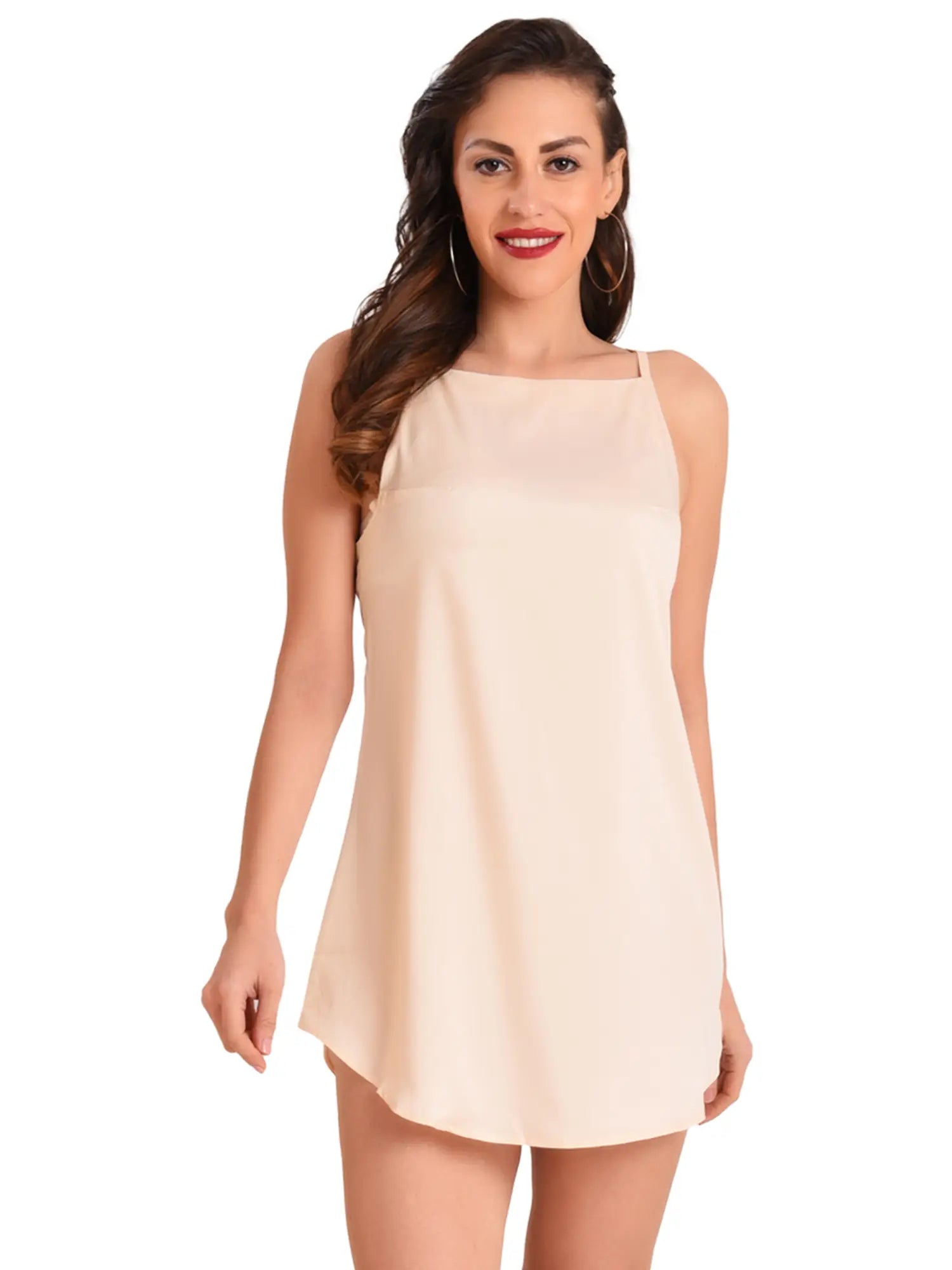 Sleeveless Halter Neck Mini Dress - Beige