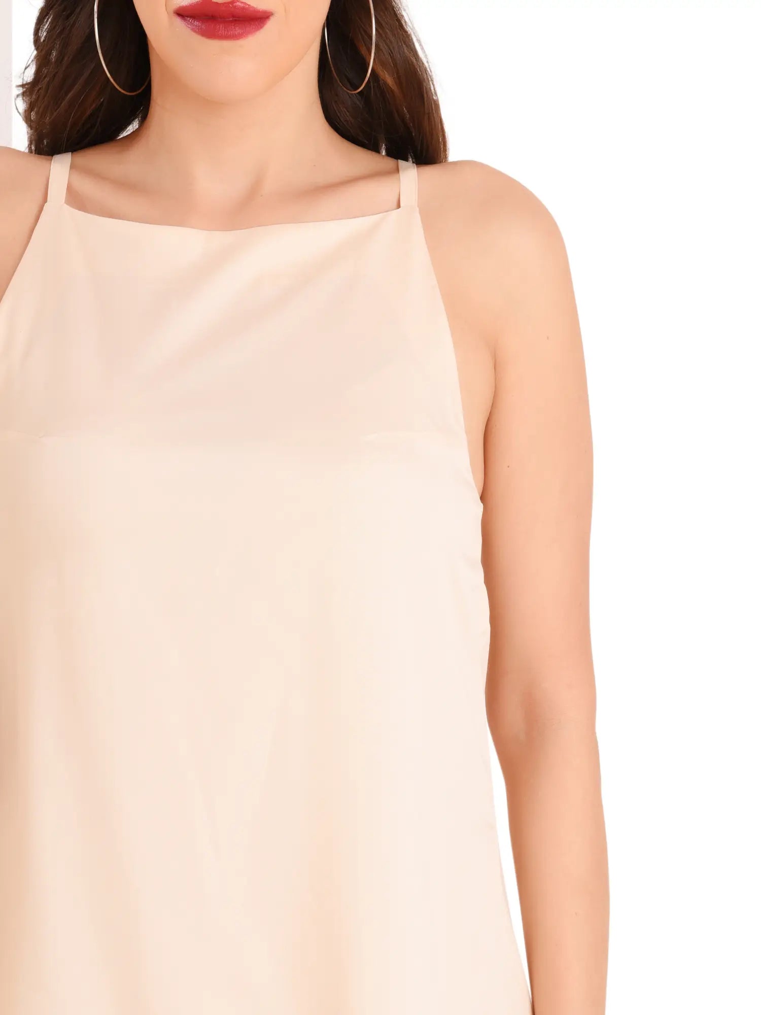 Sleeveless Halter Neck Mini Dress - Beige