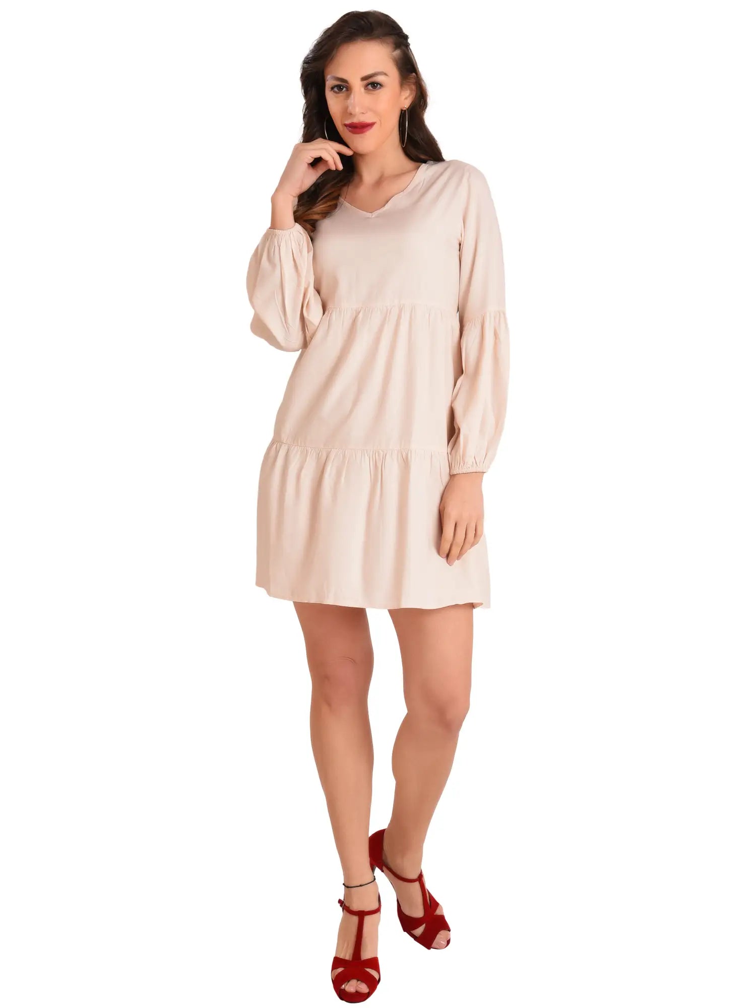 Lantern Sleeves V Neck Dress - Available in 8 Colors