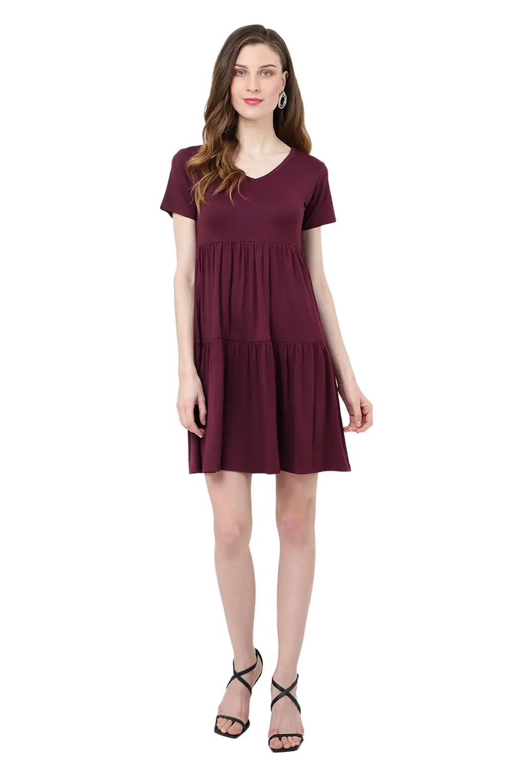 Short Sleeve Casual Tier Dress Loose Fitting Jersey Dress - Navy