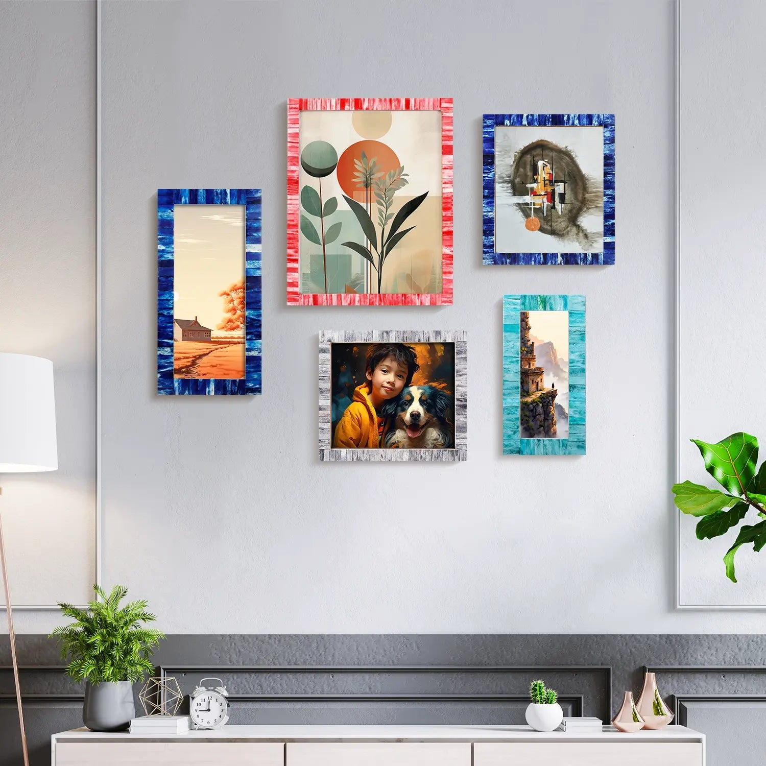 Poster Frames Classic Pattern Bone Inlay Collection in 16 Sizes, Grey