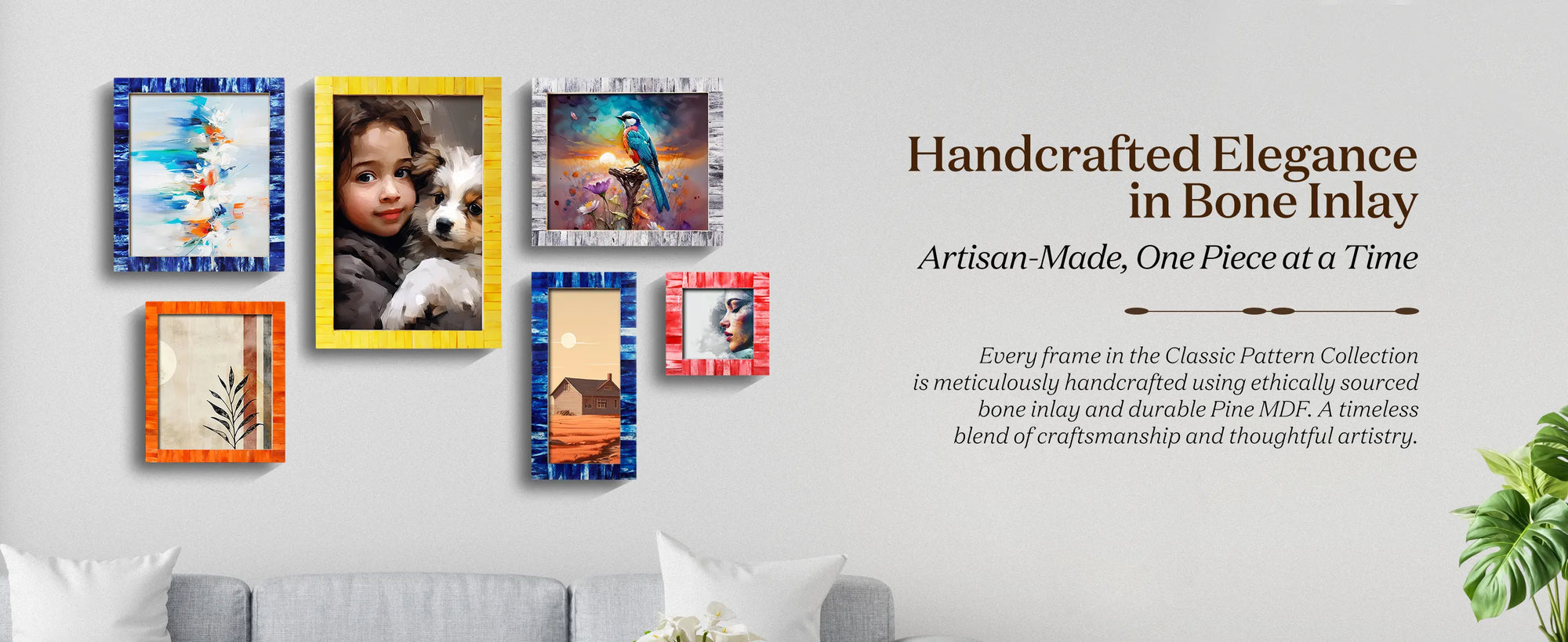 Picture Frames Classic Pattern Bone Inlay Collection in 27 Sizes, Orange