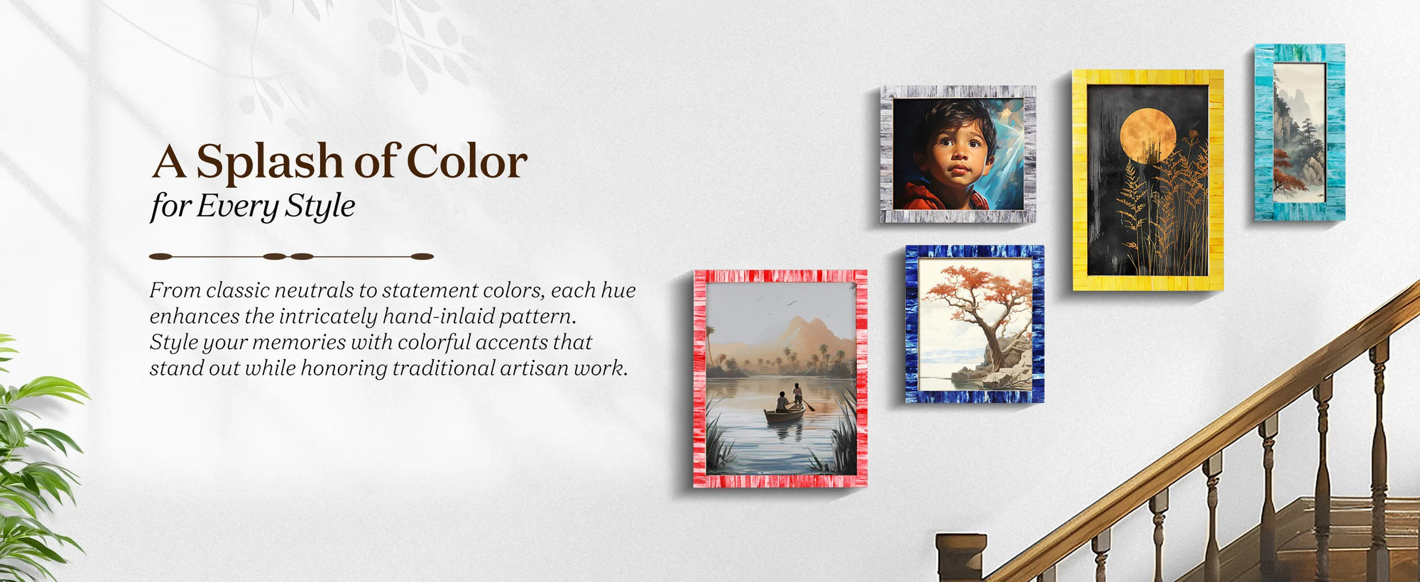 Picture Frames Classic Pattern Bone Inlay Collection in 3 Sizes, Pack of 2 - Green