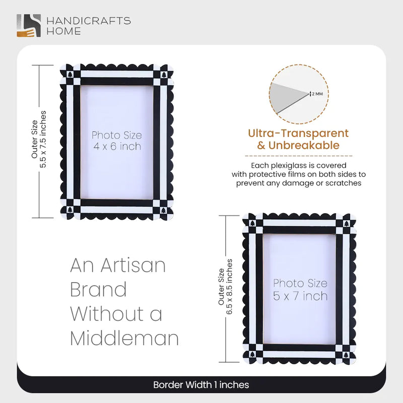 Size Chart for Chalet Collection Resin Inlay Picture frame for Holiday Decor & Gifting - Black , 4x6 and 5x7