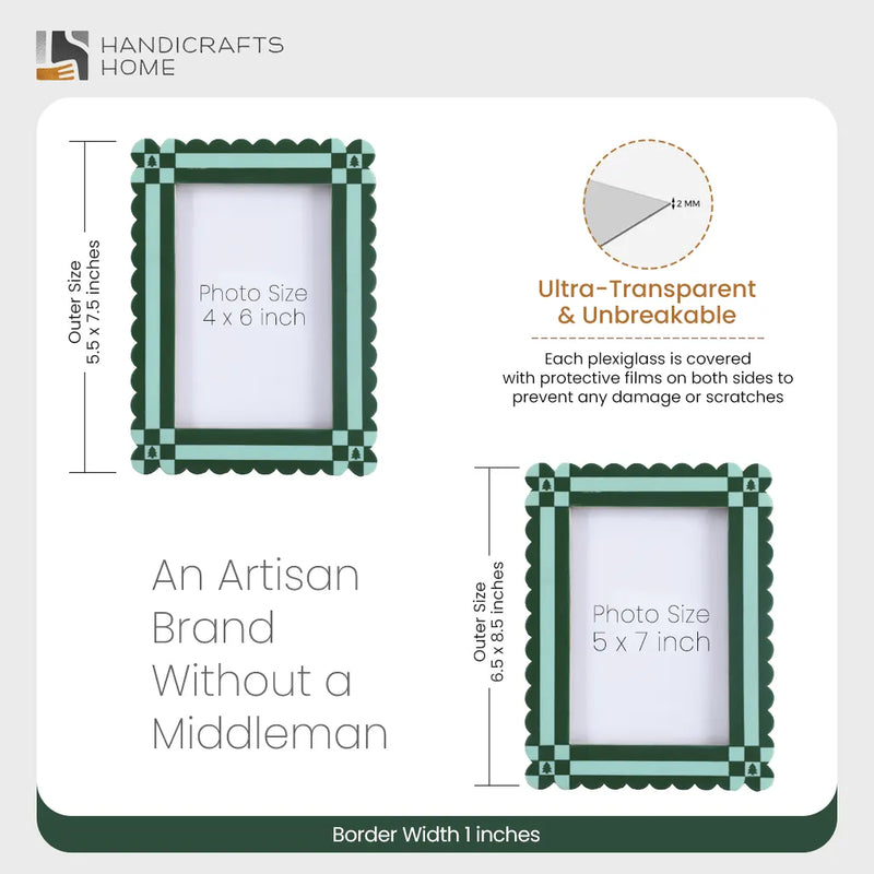 Size Chart for Chalet Collection Resin Inlay Picture frame for Holiday Decor & Gifting - Green , 4x6 and 5x7