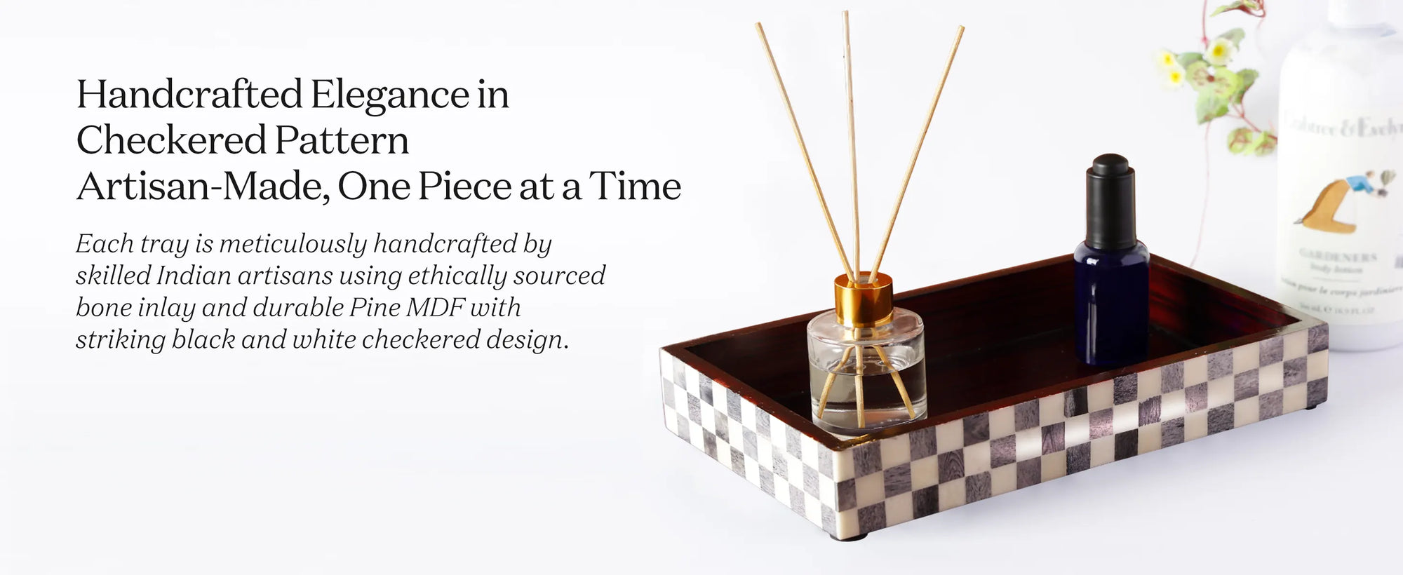 Vanity Trays Parlour Checkered Pattern Bone Inlay Collection in 10x6