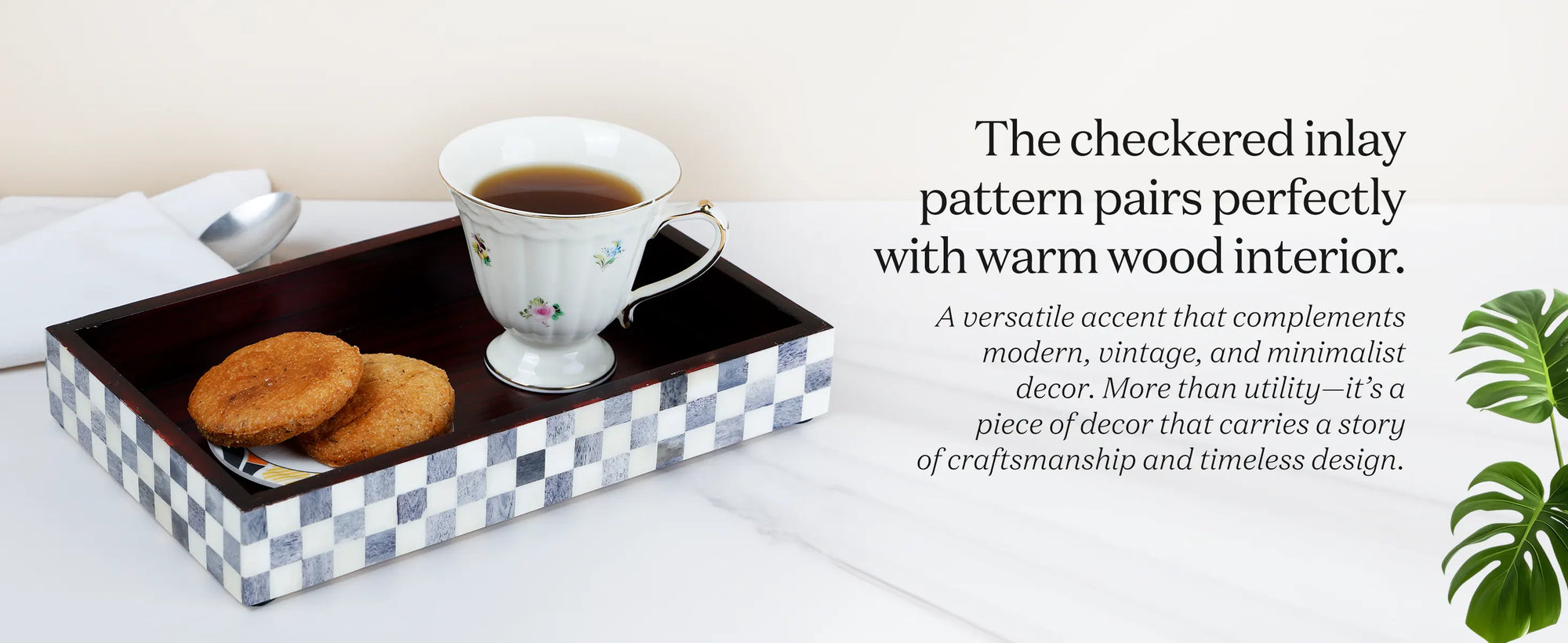 Vanity Trays Parlour Checkered Pattern Bone Inlay Collection in 10x6