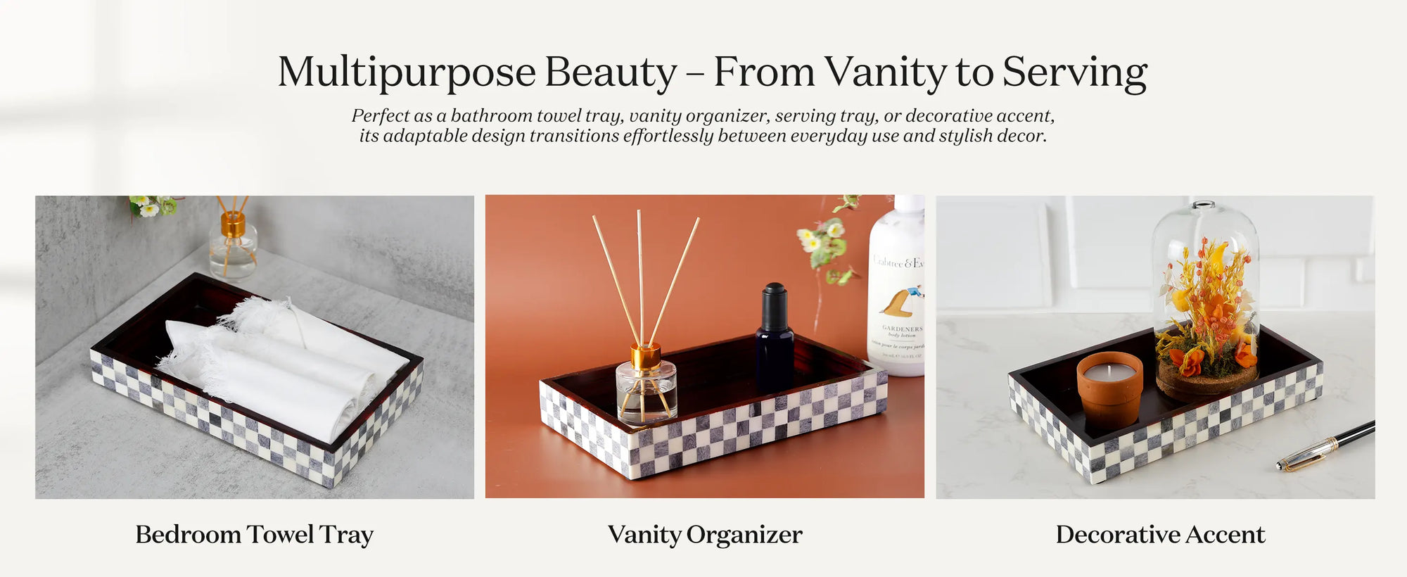 Vanity Trays Parlour Checkered Pattern Bone Inlay Collection in 10x6