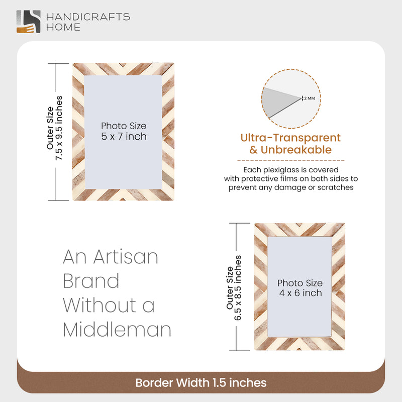 Size Chart for Picture Frames Chevron Pattern Bone Inlay Collection in 2 Sizes, Make to Order, Brown