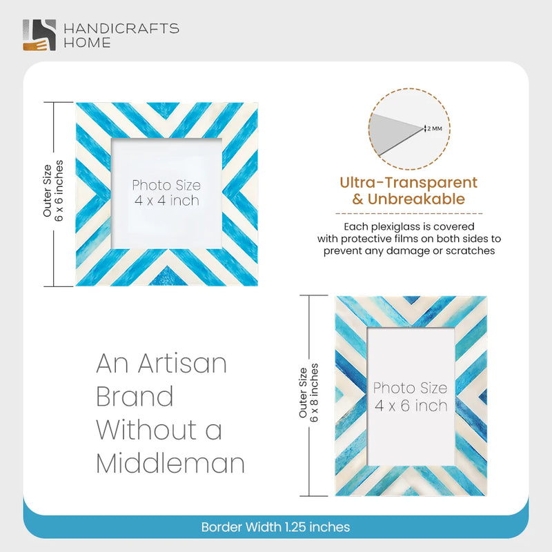 Size Chart for Picture Frames Chevron Pattern Bone Inlay Collection in 2 Sizes, Turquoise