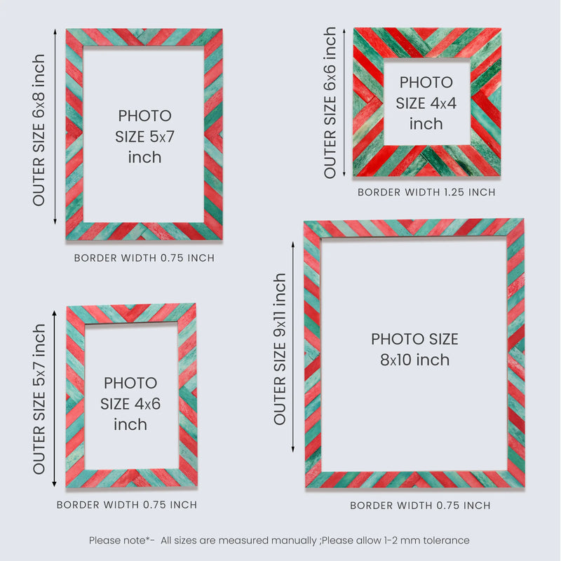 Size Chart for Picture Frames Chevron Pattern Bone Inlay Collection in 4 Sizes, Green & Red