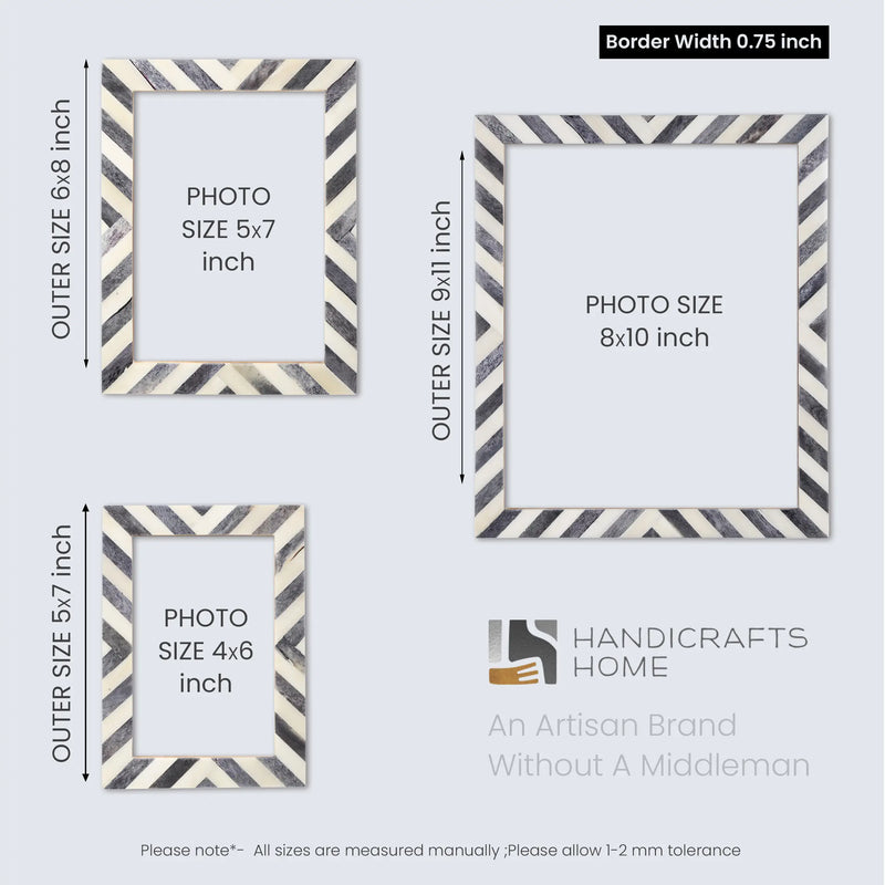 Size Chart for Picture Frames Chevron Pattern Bone Inlay Collection in 3 Sizes, Grey