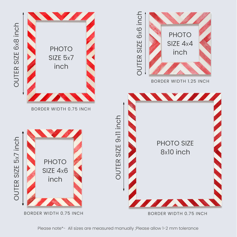 Size Chart for Baby Picture Frames Chevron Pattern Bone Inlay Collection in 6 Colors