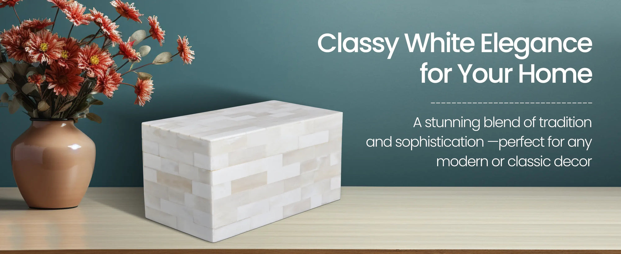 Plain Decorative Storage Box, Bone Inlay in 8 Sizes, White