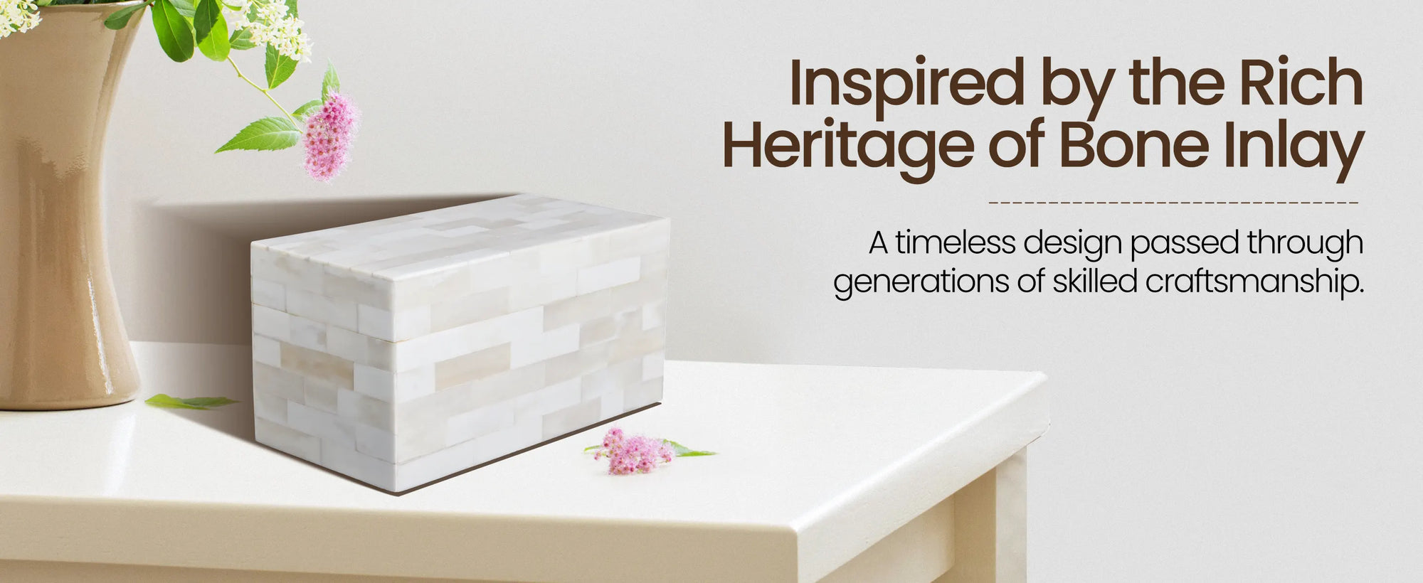 Plain Decorative Storage Box, Bone Inlay in 8 Sizes, White