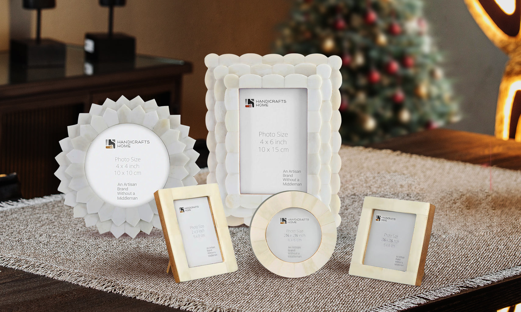 Royal White Bone Inlay Picture Frames Combo Pack of 5