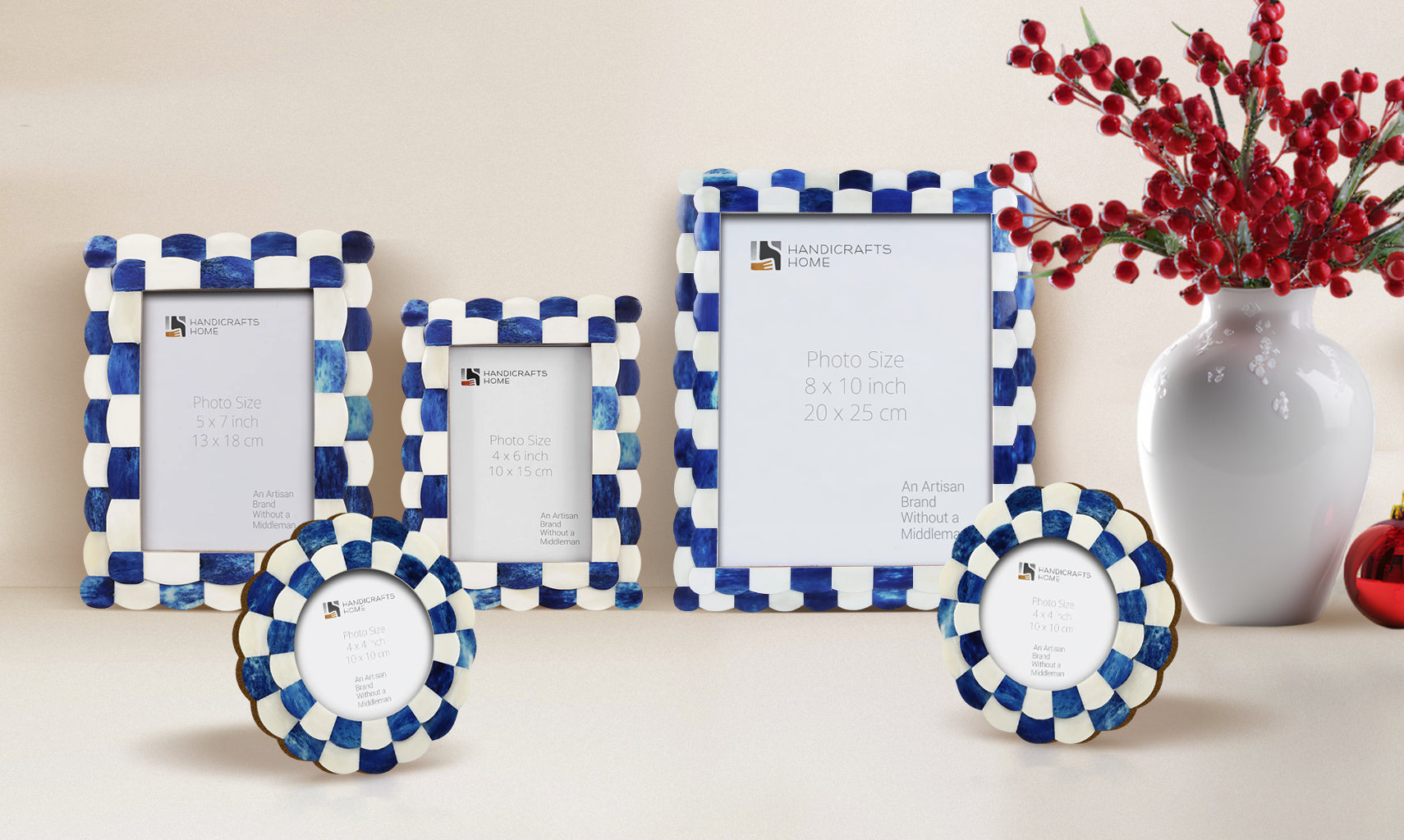 Scalloped Picture Frames Combo Pack of 5, Blue & White