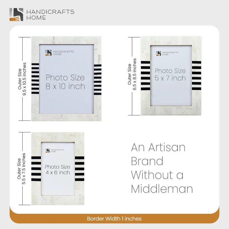 Size Chart for Picture Frames Contour Lado Pattern Resin Inlay Collection in 3 Sizes