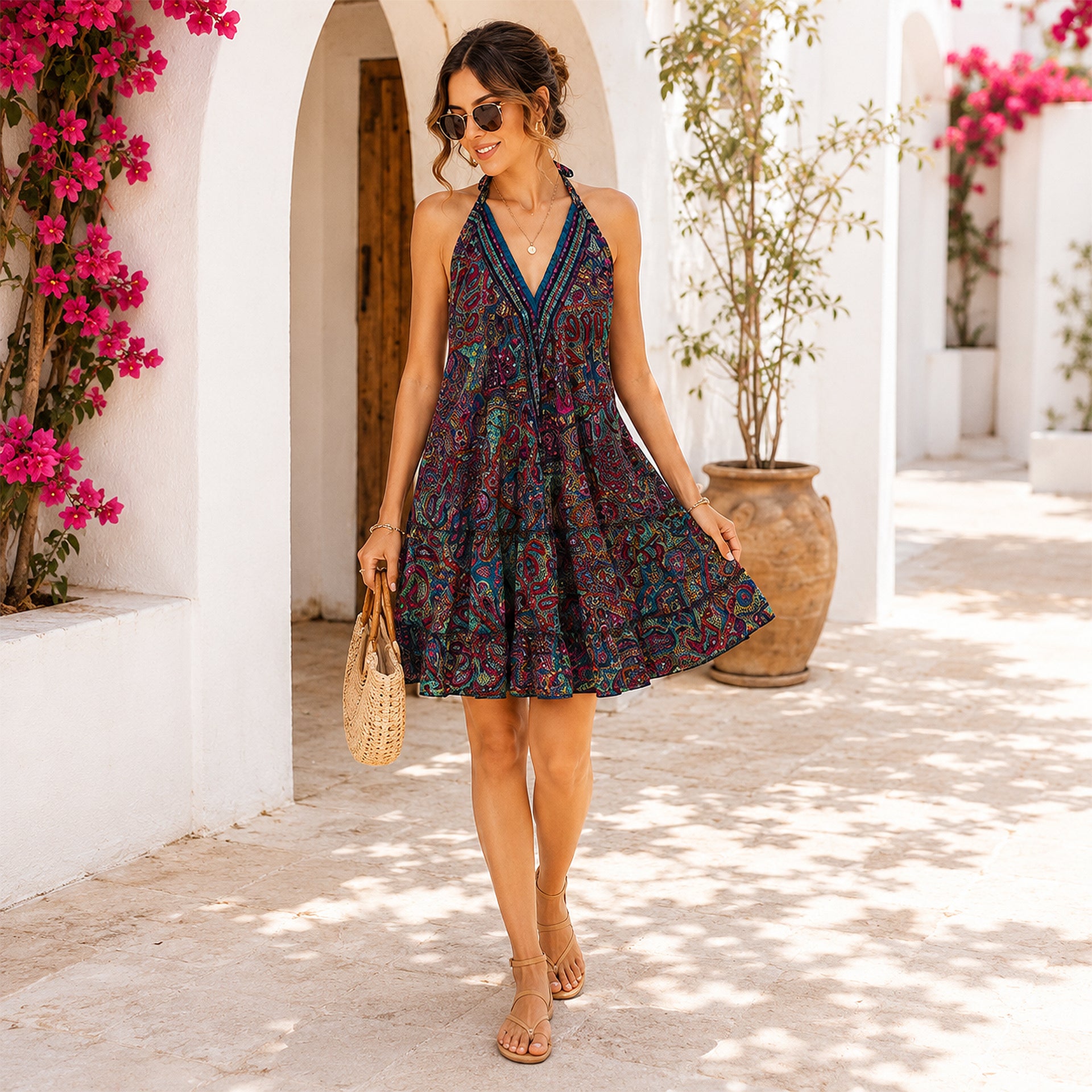 Women's Short Dresses Bohemian Inspired Casual Top - One Size (P83)