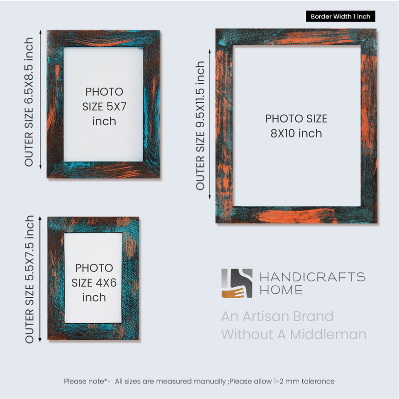 Size Chart for Picture Frame Driftwood Bali Collection Wood Inlay Multicolor – 4x6, 5x7 & 8x10
