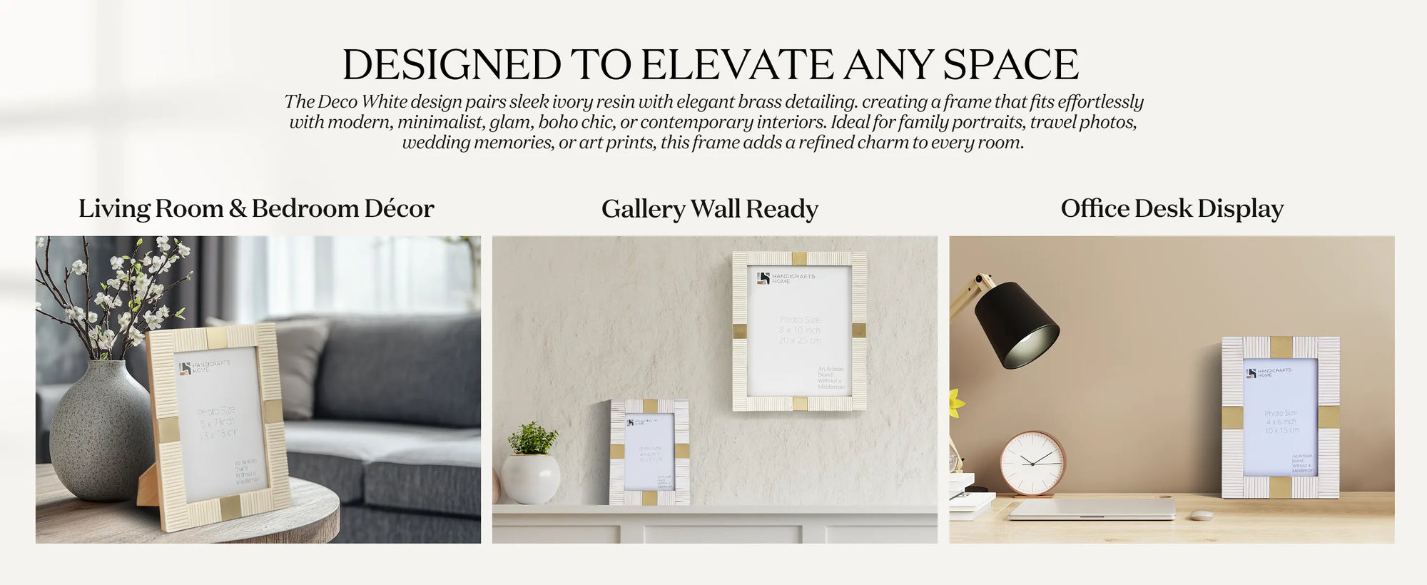 Resin Inlay Deco White Picture Frame For Desk & Wall-3 Sizes