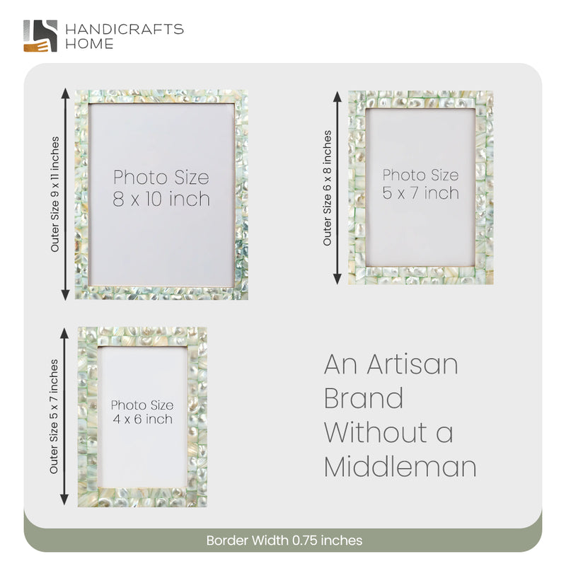 Size Chart for Picture Frames Mother of Pearl Pack of 2 Collection in 3 Sizes, Green