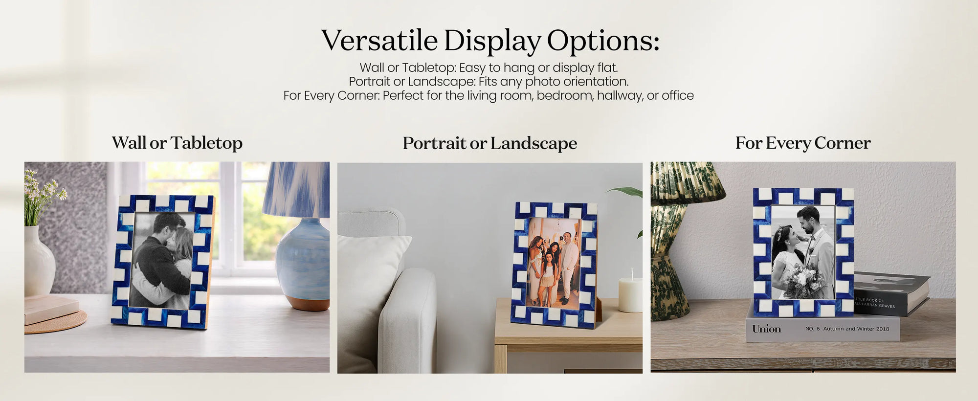 Picture Frames Esher Cube Bone Inlay Collection, Blue-White, 4x6, 5x7