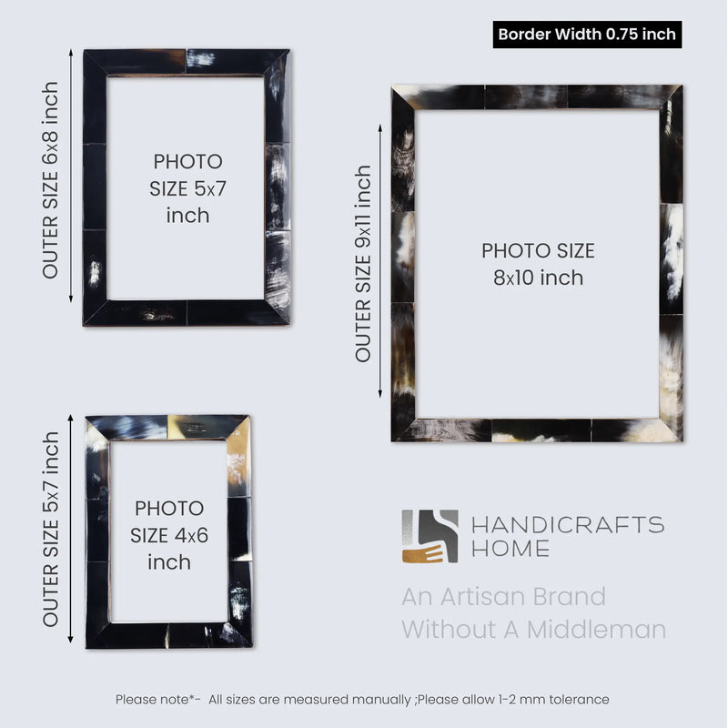 Size Chart for Picture Frames Essence Pattern Horn Inlay Collection in 3 Sizes, Black