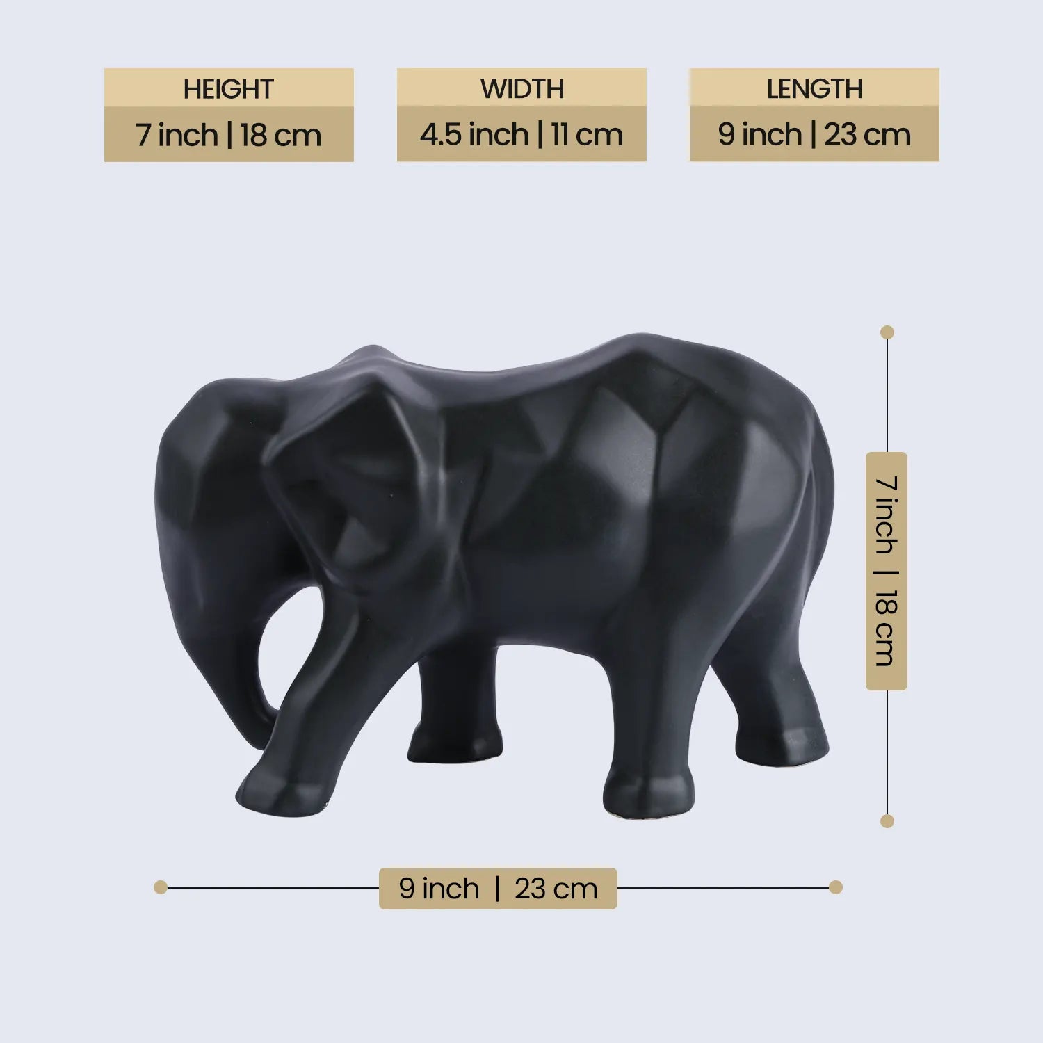 Eleform Black Elephant Sculpture – Geometric Modern Ceramic Home Décor Accent