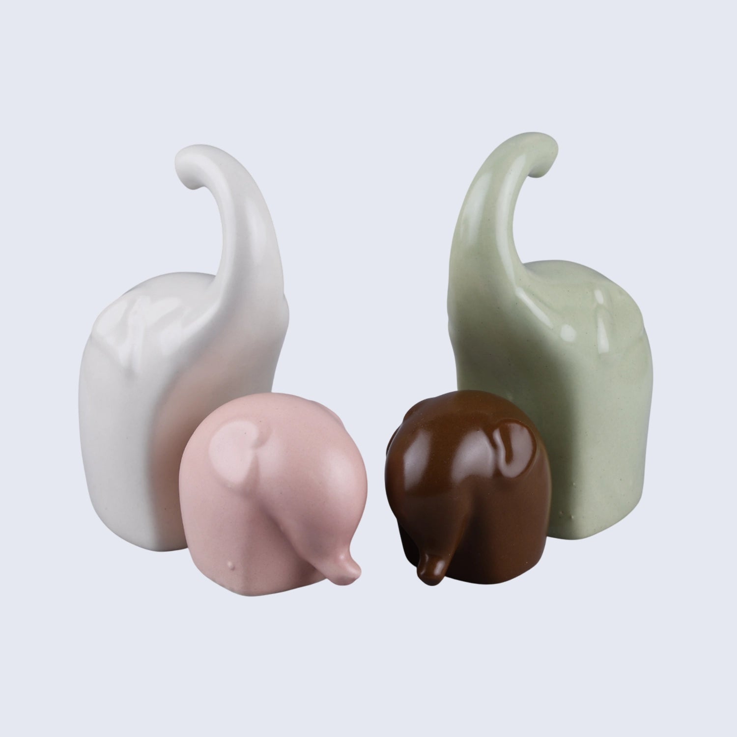 Trunkfami Set of 4 Glossy Elephant Figurines – Modern Boho Home Décor Accent