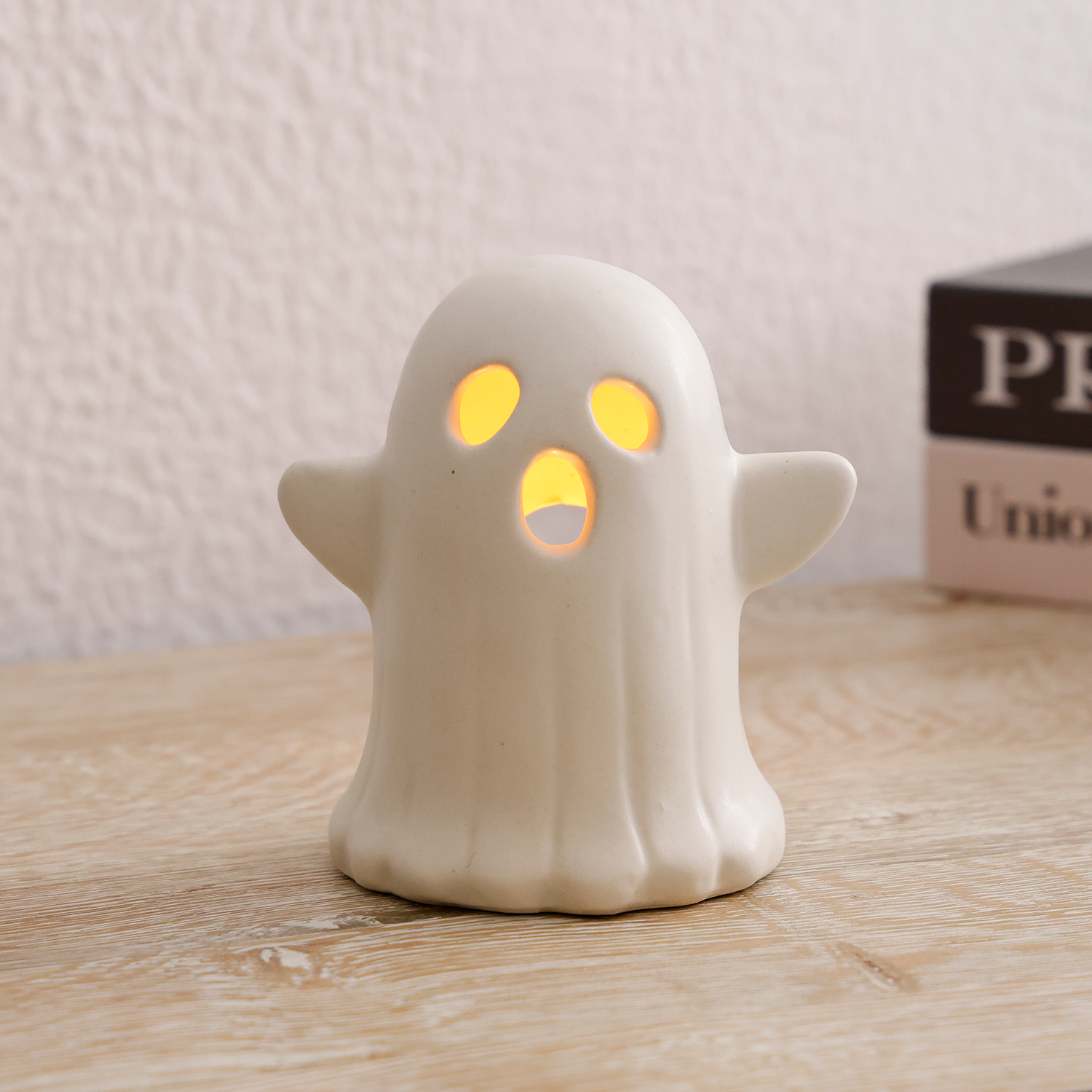 Halloween Tabletop Decor – Set of 2 Cute Ceramic Ghost Figurines