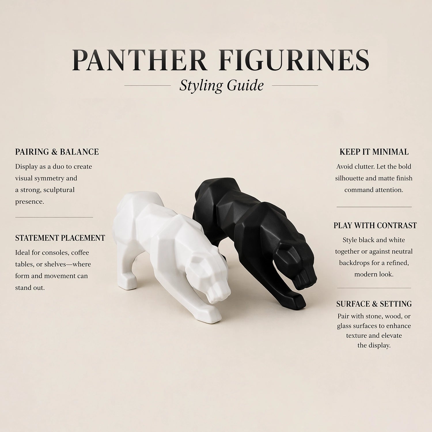 Figurines Ceramic Panthers Black & white – Modern Decorative Showpieces, Pack of 2