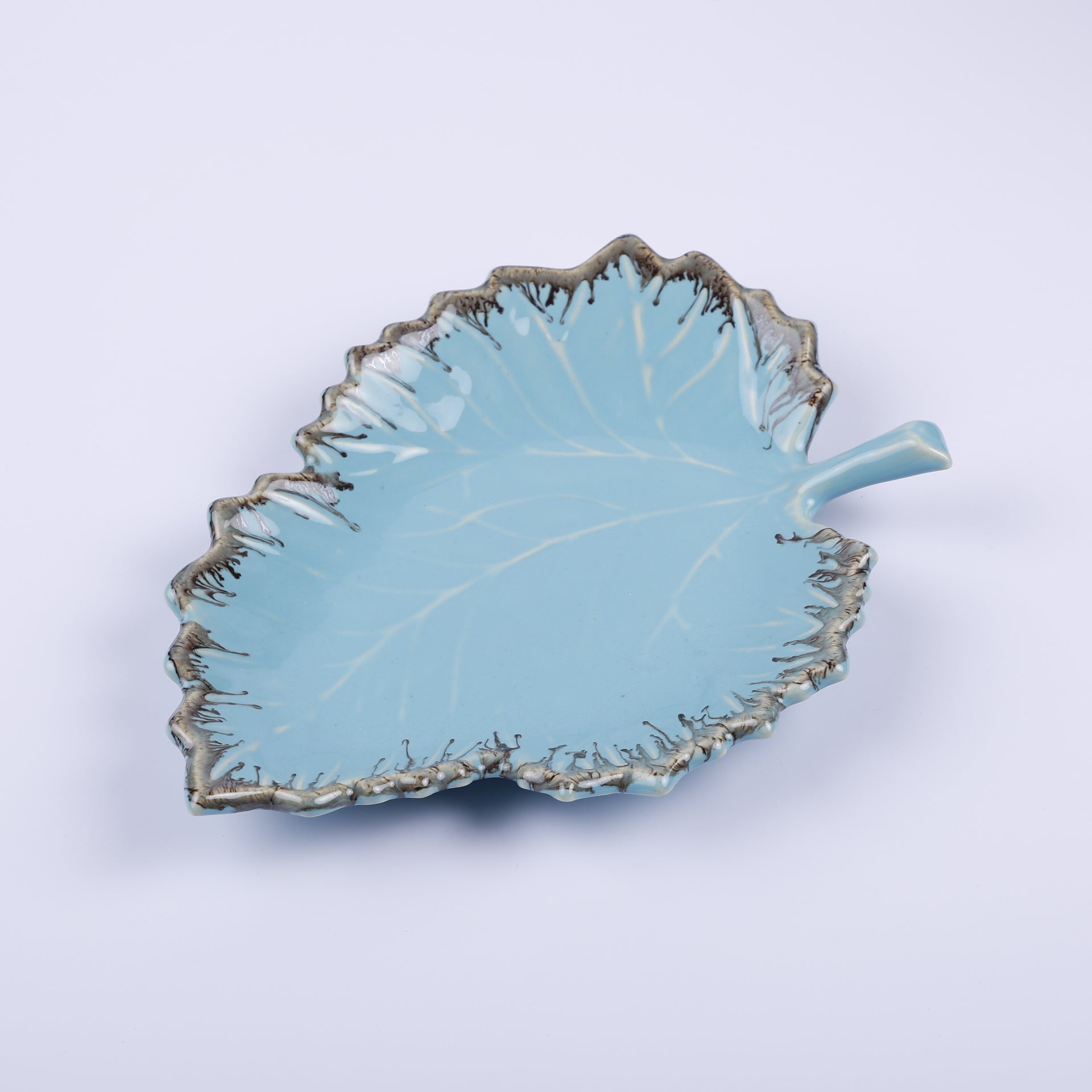 Handmade Decorative Ceramic Platter For Serving & Decor -BLUE-LEAF