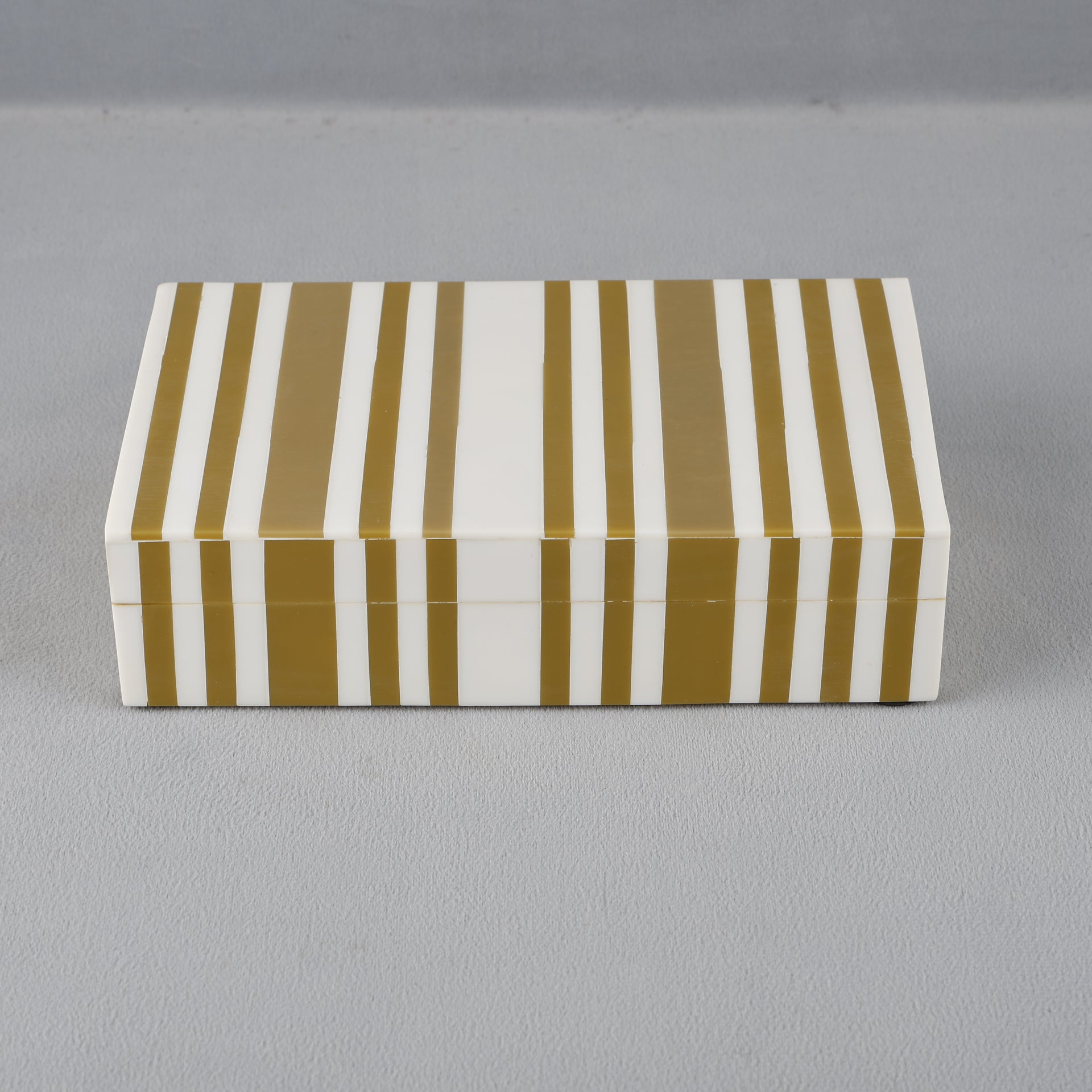 Ivory Stripped Gold & White Decorative Box- Resin Inlay in 8x5x2