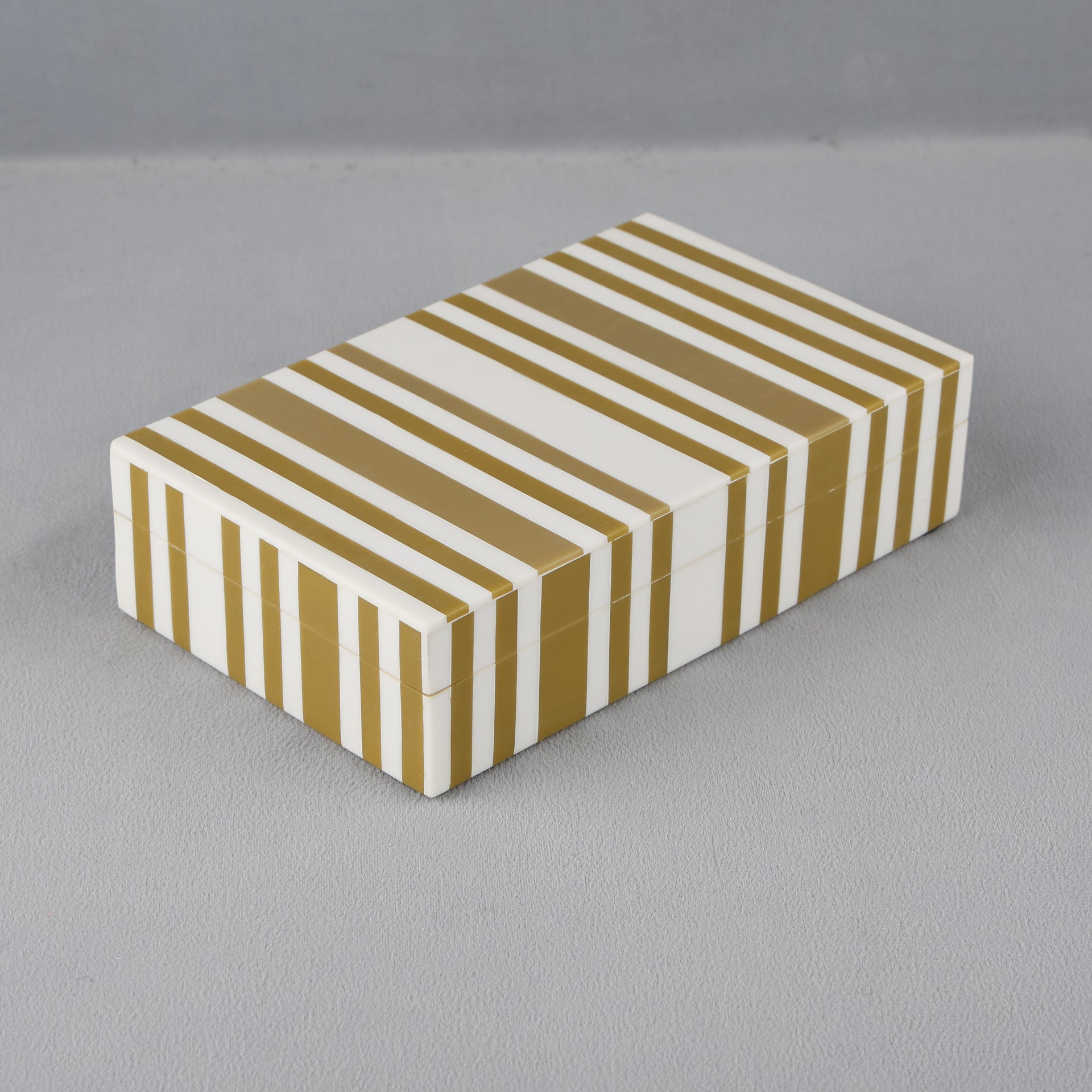 Ivory Stripped Gold & White Decorative Box- Resin Inlay in 8x5x2